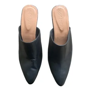 James Smith Le Point Black Leather Mule Slide NWOT