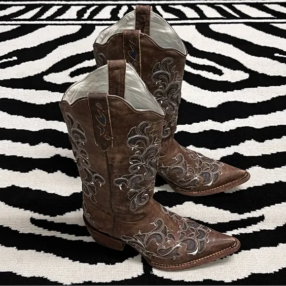 J.B. Dillon Vintage Swirl Heeled Snip Toe Cowboy Western Boots Size 6