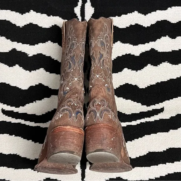 J.B. Dillon Vintage Swirl Heeled Snip Toe Cowboy Western Boots Size 6
