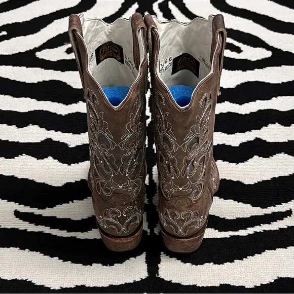 J.B. Dillon Vintage Swirl Heeled Snip Toe Cowboy Western Boots Size 6