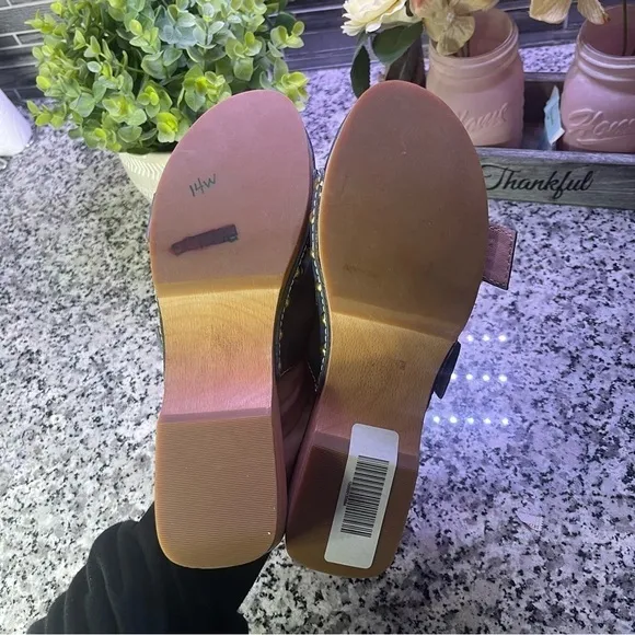 J.Crew | Blue Leather Double Buckle-Strap Sandals Wood Bottom Size 8.5