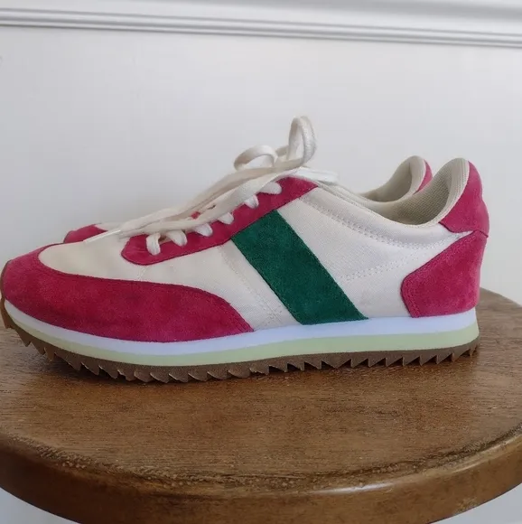 JCrew Preppy, Tennis Shoes,  Colorblock, Green &amp; Sweet Fuchsia, size 7