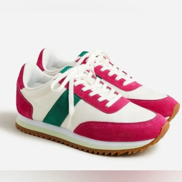 JCrew Preppy, Tennis Shoes,  Colorblock, Green &amp; Sweet Fuchsia, size 7