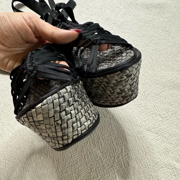 Jean Michel‎ Cazabat Snakeskin Platform Wedge Strappy Sandals 38 8