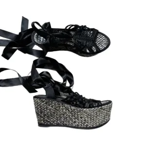 Jean Michel‎ Cazabat Snakeskin Platform Wedge Strappy Sandals 38 8