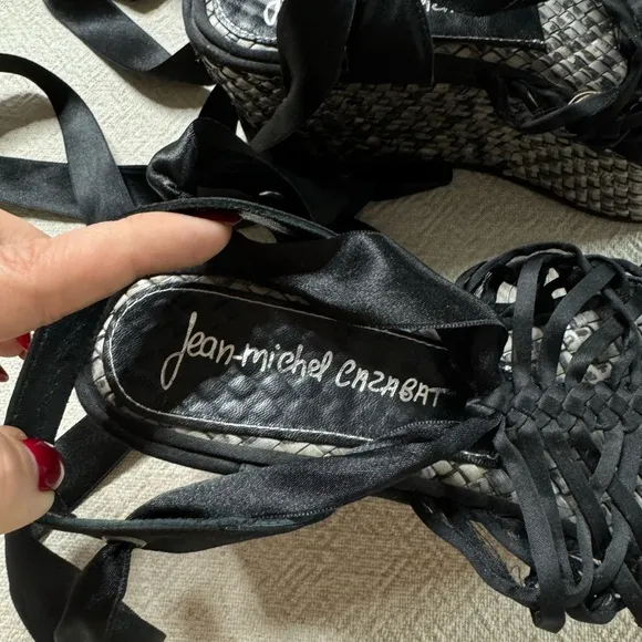 Jean Michel‎ Cazabat Snakeskin Platform Wedge Strappy Sandals 38 8