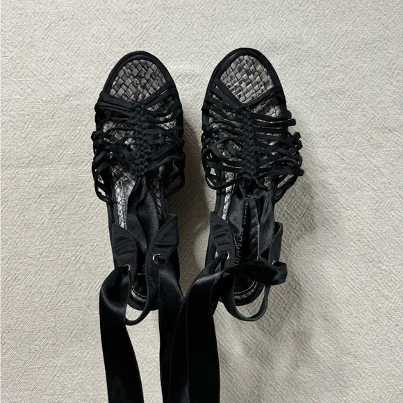 Jean Michel‎ Cazabat Snakeskin Platform Wedge Strappy Sandals 38 8
