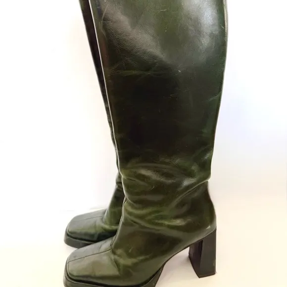 Jeffery Campbell Taysha Tall Leather Green Platform Boho Hippie Knee High Y2K