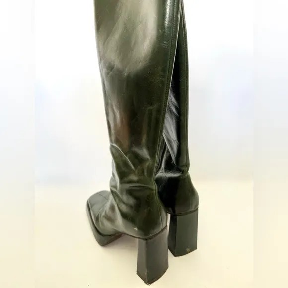 Jeffery Campbell Taysha Tall Leather Green Platform Boho Hippie Knee High Y2K