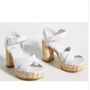 Jeffrey Campbell Amma Platform Sandals in White and Tan Size 10, NWOB