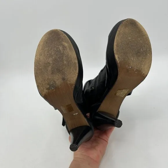 JEFFREY CAMPBELL Black Leather Platform Ankle Strap Booties Heels Shoes Size 9