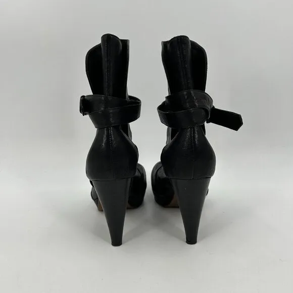 JEFFREY CAMPBELL Black Leather Platform Ankle Strap Booties Heels Shoes Size 9