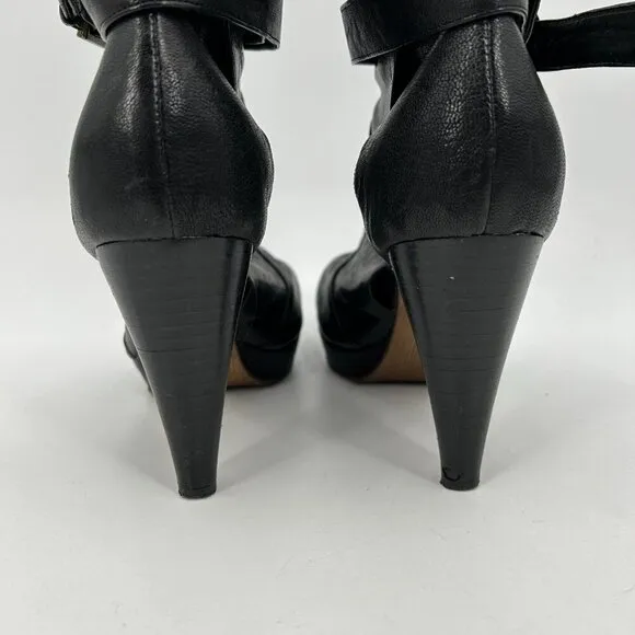 JEFFREY CAMPBELL Black Leather Platform Ankle Strap Booties Heels Shoes Size 9