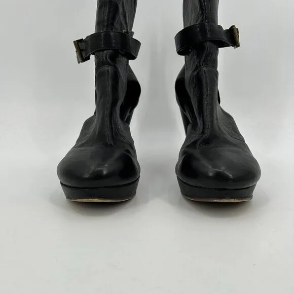 JEFFREY CAMPBELL Black Leather Platform Ankle Strap Booties Heels Shoes Size 9