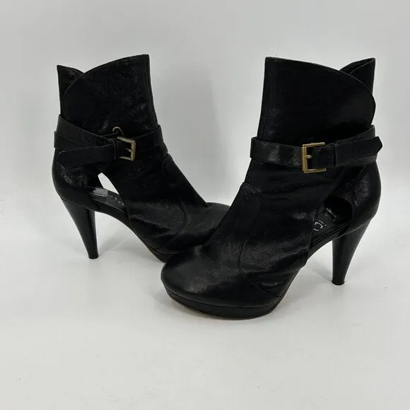 JEFFREY CAMPBELL Black Leather Platform Ankle Strap Booties Heels Shoes Size 9