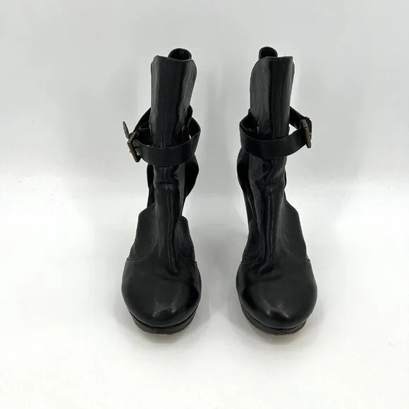 JEFFREY CAMPBELL Black Leather Platform Ankle Strap Booties Heels Shoes Size 9
