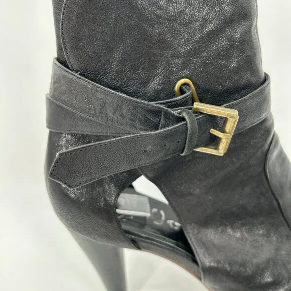 JEFFREY CAMPBELL Black Leather Platform Ankle Strap Booties Heels Shoes Size 9