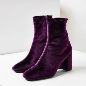 Jeffrey Campbell Cienega Boots Booties Crushed Velvet Zip Ankle Heeled Purple 6