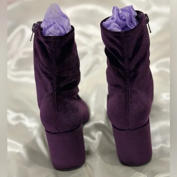 Jeffrey Campbell Cienega Boots Booties Crushed Velvet Zip Ankle Heeled Purple 6