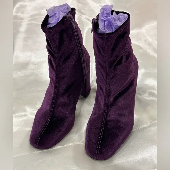 Jeffrey Campbell Cienega Boots Booties Crushed Velvet Zip Ankle Heeled Purple 6