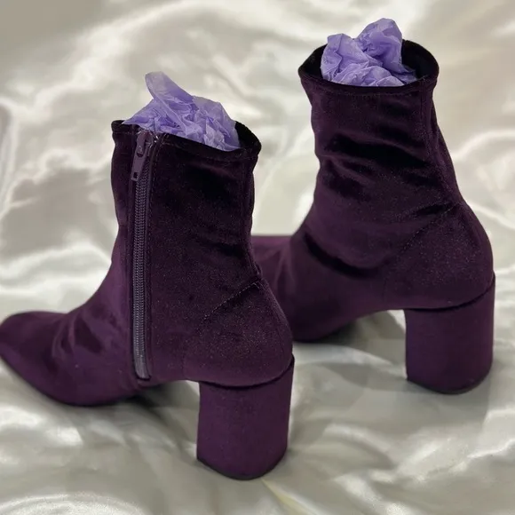 Jeffrey Campbell Cienega Boots Booties Crushed Velvet Zip Ankle Heeled Purple 6