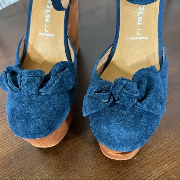 JEFFREY CAMPBELL DAISY D  D’orsay Navy Suede Wedge platforms size 7 EUC