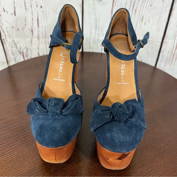 JEFFREY CAMPBELL DAISY D  D’orsay Navy Suede Wedge platforms size 7 EUC