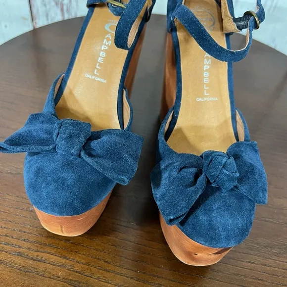 JEFFREY CAMPBELL DAISY D  D’orsay Navy Suede Wedge platforms size 7 EUC