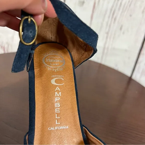 JEFFREY CAMPBELL DAISY D  D’orsay Navy Suede Wedge platforms size 7 EUC