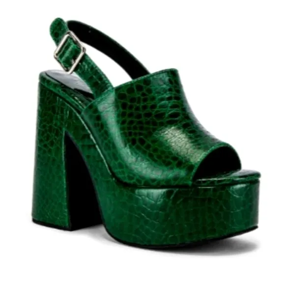 Jeffrey Campbell green gator platform heel sandal Mattix Revolve 6.5