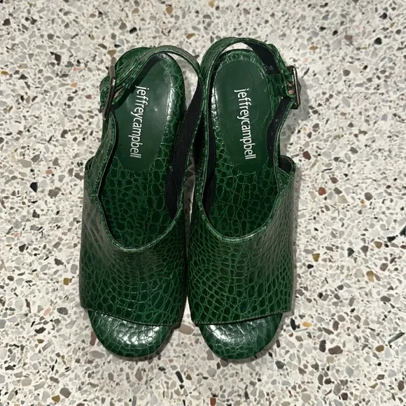 Jeffrey Campbell green gator platform heel sandal Mattix Revolve 6.5
