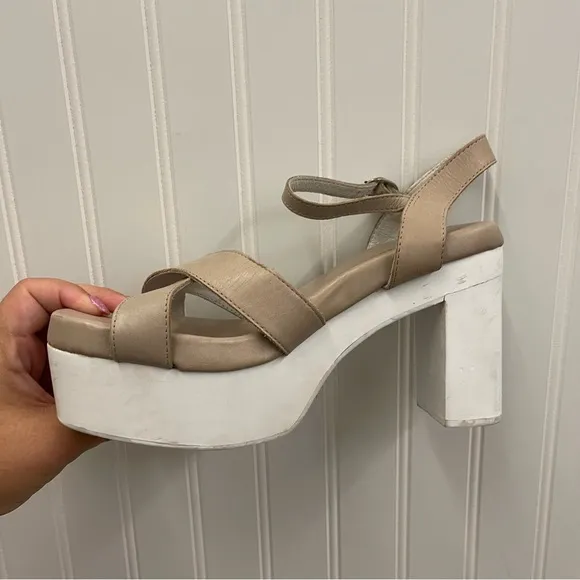 Jeffrey Campbell Grey Calf Leather Carmindy Platform Sandals Sz 9