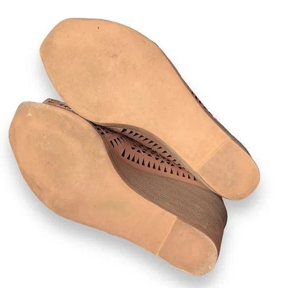 Jeffrey Campbell Rayos High Wedge Nude Tan Leather Perforated Sandals US 10 Boho