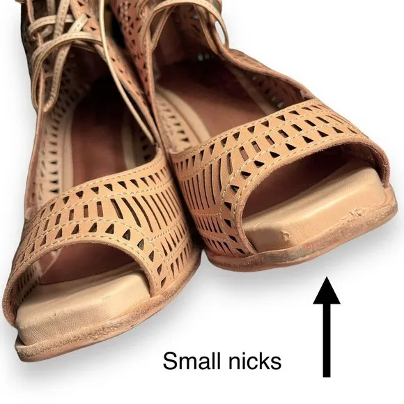 Jeffrey Campbell Rayos High Wedge Nude Tan Leather Perforated Sandals US 10 Boho