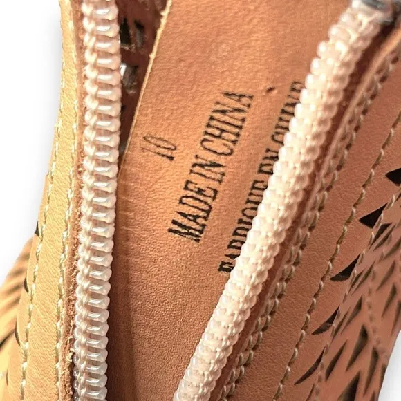 Jeffrey Campbell Rayos High Wedge Nude Tan Leather Perforated Sandals US 10 Boho