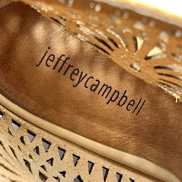 Jeffrey Campbell Rayos High Wedge Nude Tan Leather Perforated Sandals US 10 Boho