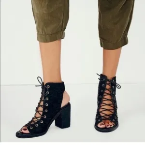 Jeffrey Campbell x free people Ballet boot Black Lace-Up Women 7.5 festival Y2K