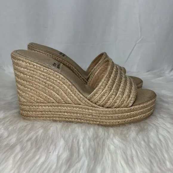 Jeffrey Campbell JC Play Sunlit Natural Raffia Woven Sandals Mules Sz 41/US 10