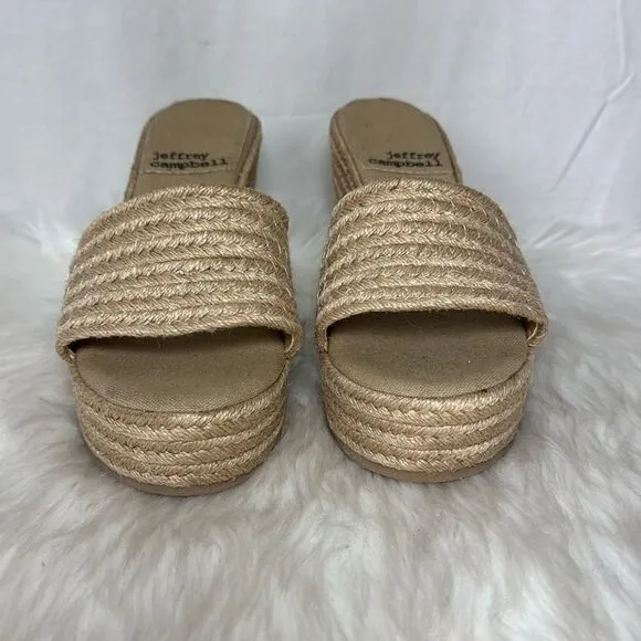 Jeffrey Campbell JC Play Sunlit Natural Raffia Woven Sandals Mules Sz 41/US 10