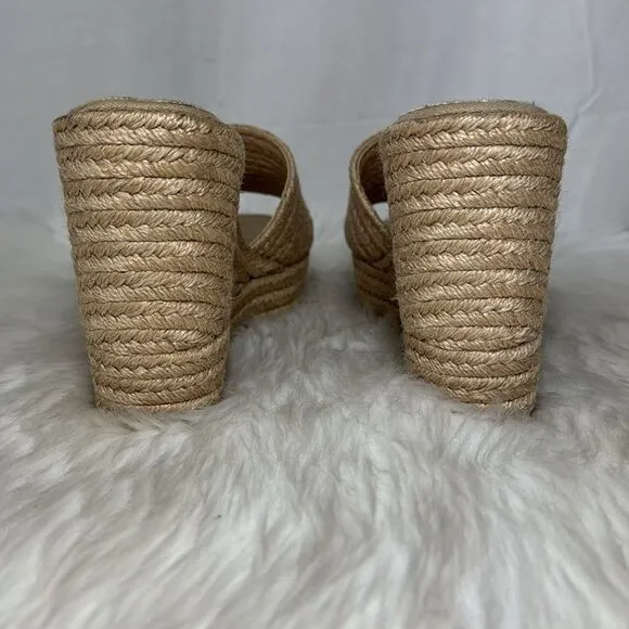 Jeffrey Campbell JC Play Sunlit Natural Raffia Woven Sandals Mules Sz 41/US 10