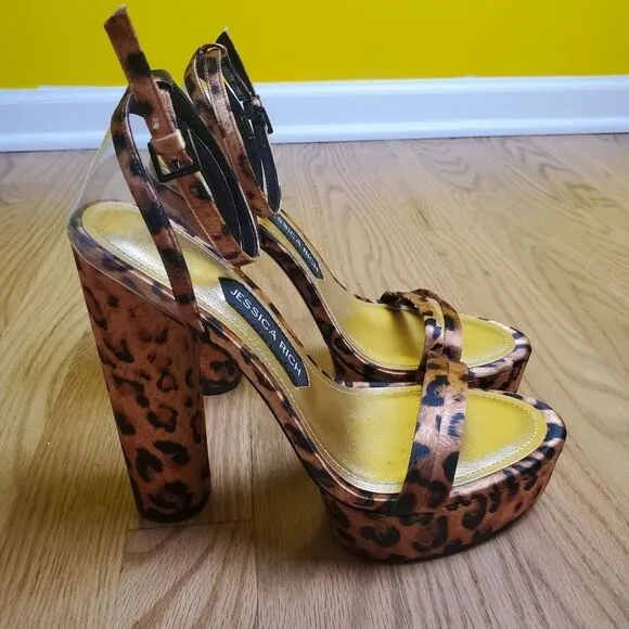 Jessica Rich Leopard Platform Heeled Sandals Size 8
