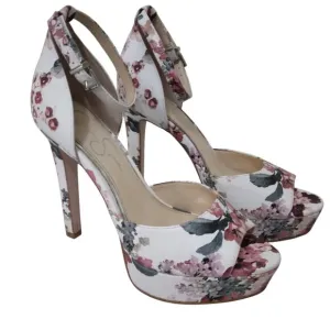 Jessica Simpson | Beeya Ankle Strap Platform Heeled Sandals Shoes Floral | Sz 8M