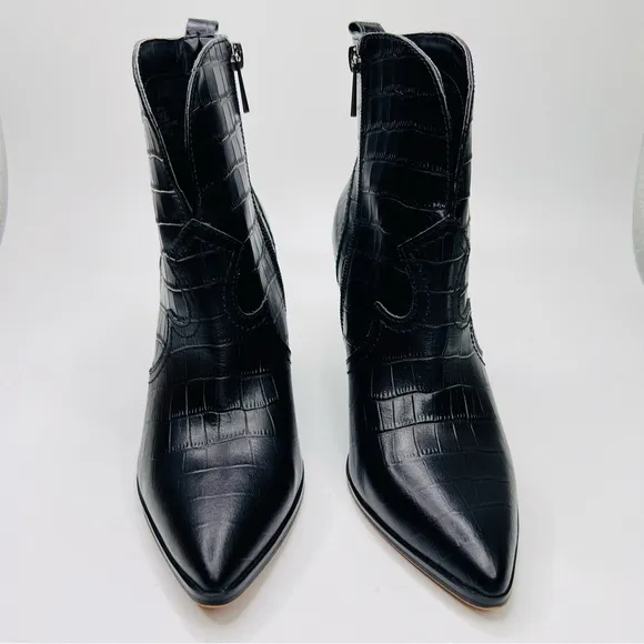 Jessica Simpson Hilrie Black Crocodile Embossed Leather Western Wedge Heel Boot
