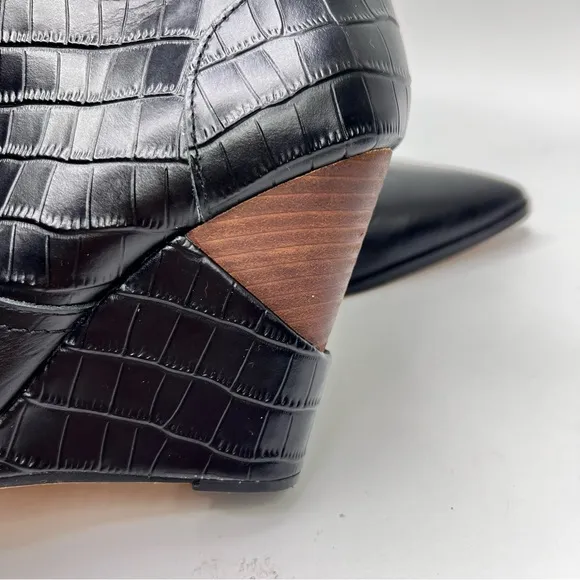 Jessica Simpson Hilrie Black Crocodile Embossed Leather Western Wedge Heel Boot