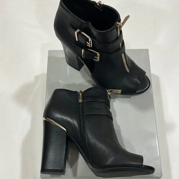 Jessica Simpson Leather Elegant Black Heeled Ankle Boots