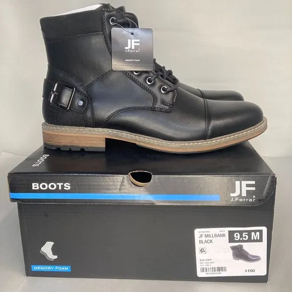 JF j.ferrar Millbank Men's Black Leather Lace Up Boot Size 9.5 NWT