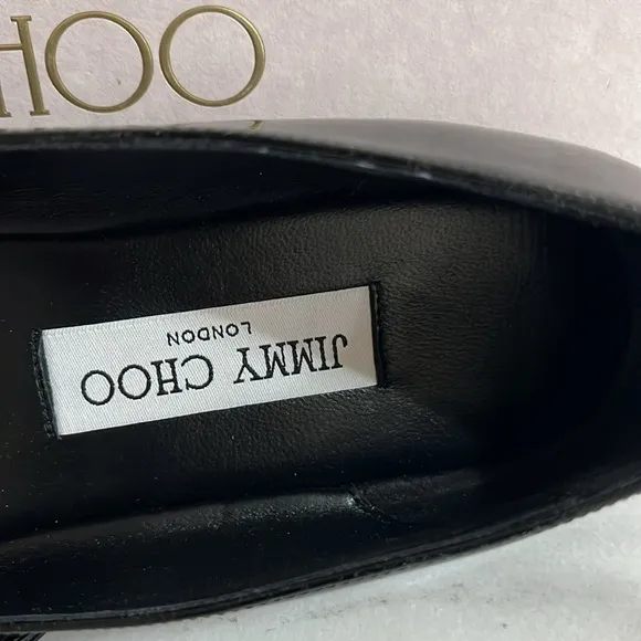 Jimmy Choo Black Nappa Leather Flats with Gold Accent Chain Size 9.5 msrp $875