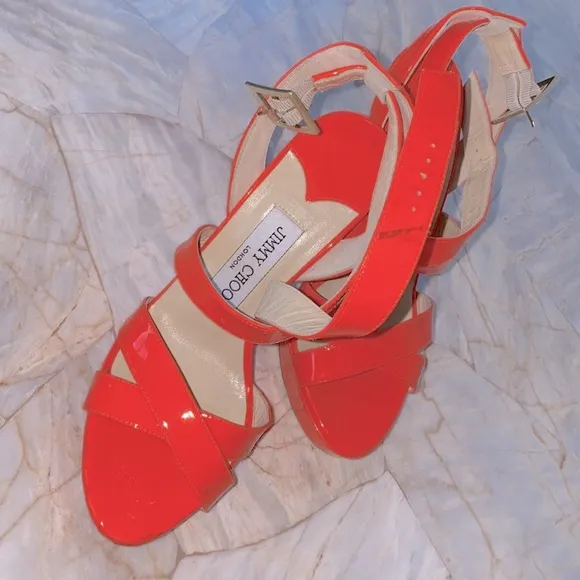 Jimmy Choo Gorgeous Sandals Women's Platform Sandal Shoes Orange Pink Sz 36 US 6