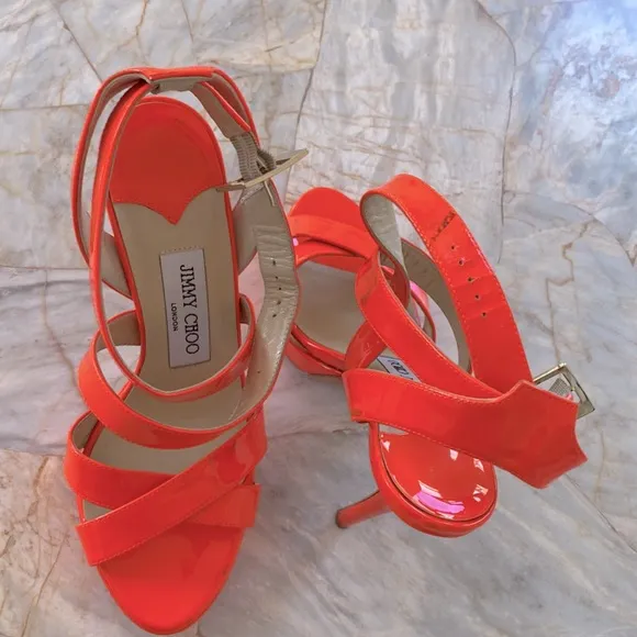 Jimmy Choo Gorgeous Sandals Women's Platform Sandal Shoes Orange Pink Sz 36 US 6