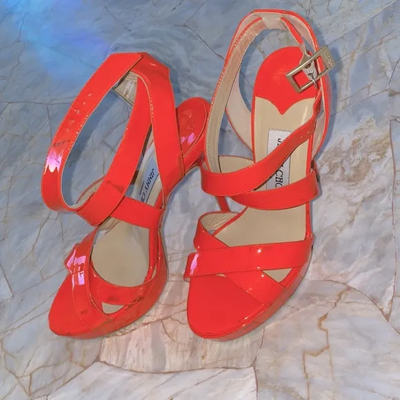 Jimmy Choo Gorgeous Sandals Women's Platform Sandal Shoes Orange Pink Sz 36 US 6